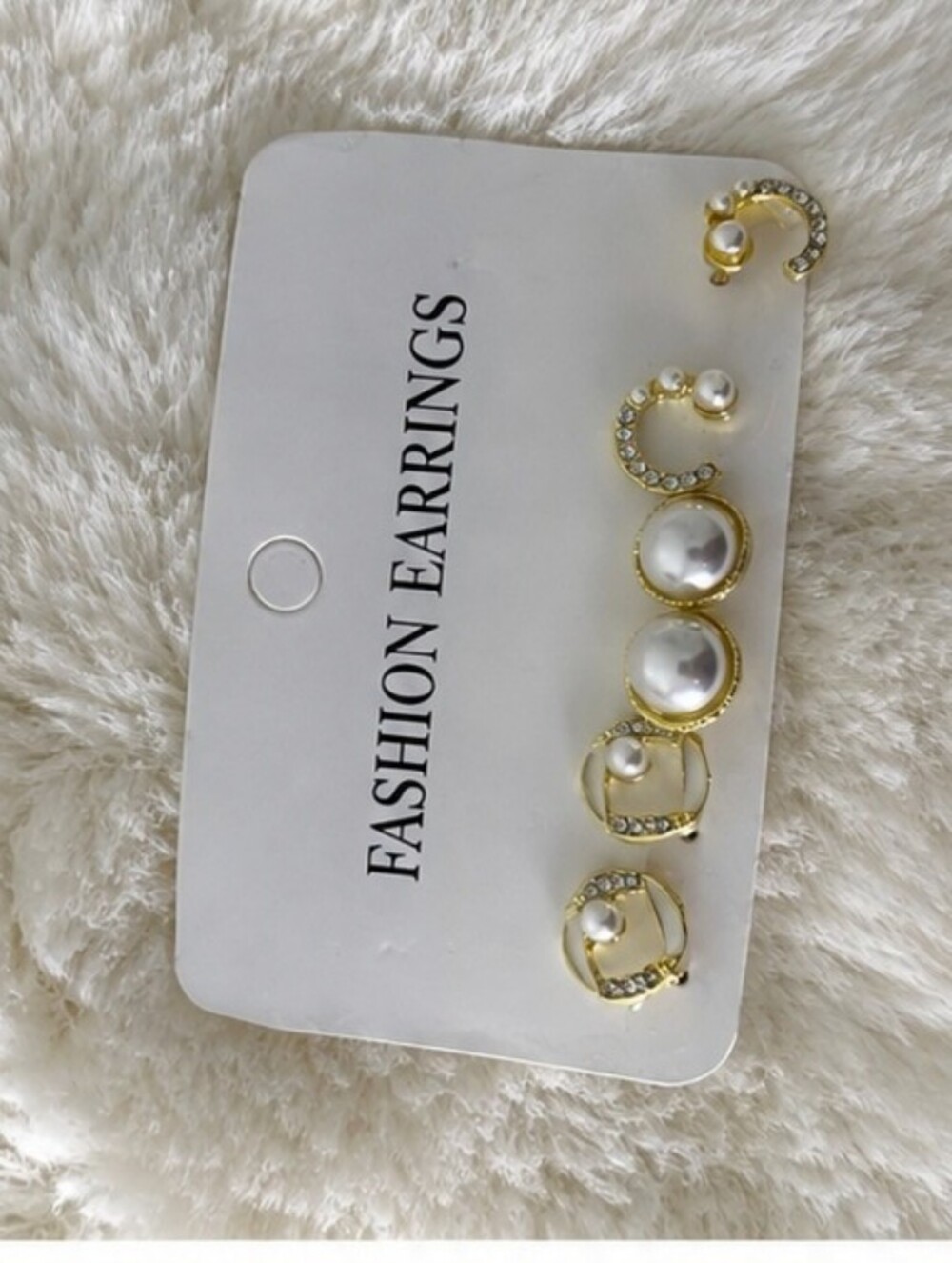 Gold Pearl and Crystal Fashion Earrings Set